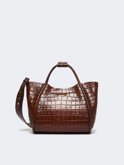 Max Mara Small Crocodile-print Leather Marine Bag In Brown