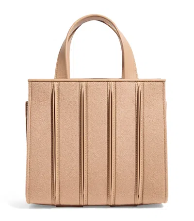Max Mara Small Leather-cashmere Whitney Top-handle Bag In Beige