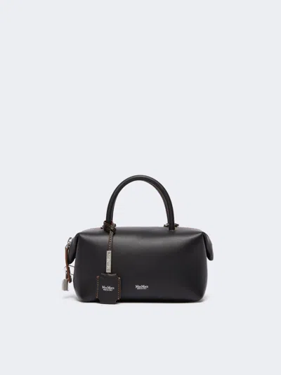 Max Mara Small Natural Leather Bowler Bag In Black