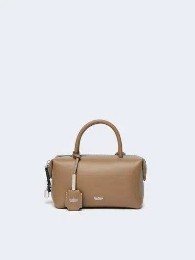 Max Mara Small Natural Leather Bowler Bag In Mud
