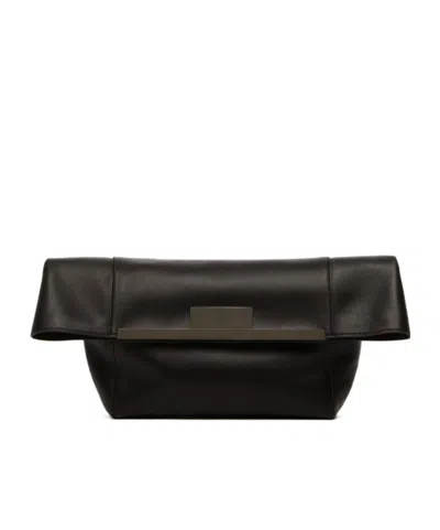 Max Mara Small Natural Leather Clutch Bag In Black