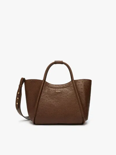 Max Mara Small Ostrich-print Leather Marine Bag In Brown