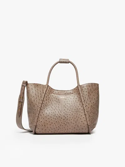 Max Mara Small Ostrich-print Leather Marine Bag In Brown