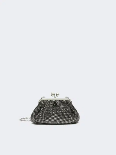 Max Mara Small Pasticcino Bag In Satin With Rhinestones In Black