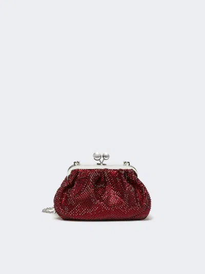 Max Mara Small Pasticcino Bag In Satin With Rhinestones In Burgundy