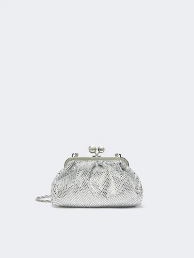 Max Mara Small Pasticcino Bag In Satin With Rhinestones In Gray