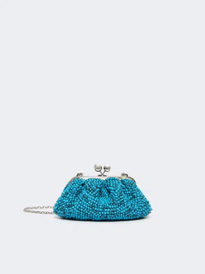 Max Mara Small Pasticcino Bag With Embroidered Resin Pearls In Blue