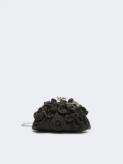 Max Mara Small Raffia-effect Pasticcino Bag With Flowers In Black