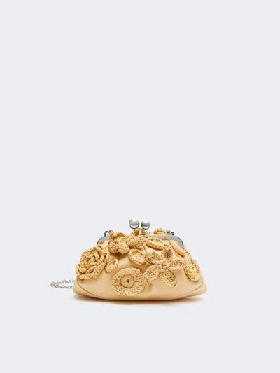 Max Mara Small Raffia-effect Pasticcino Bag With Flowers In Sand