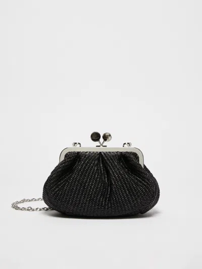 Max Mara Small Raffia-look Pasticcino Bag In Black