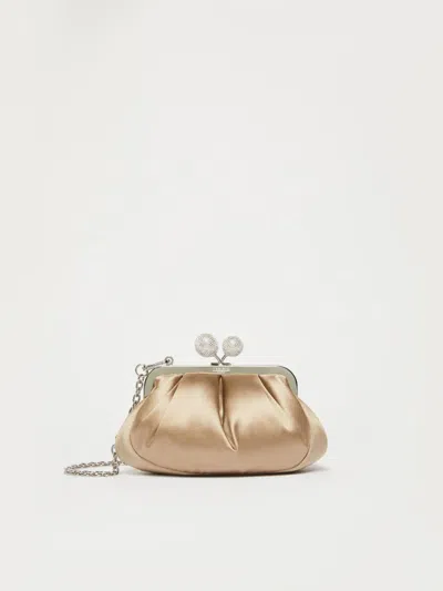 Max Mara Small Satin Pasticcino Bag With Rhinestones In Brown