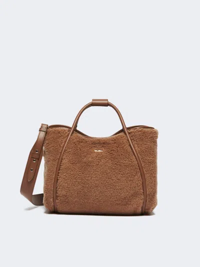Max Mara Small Teddy Fabric Marine Bag In Brown