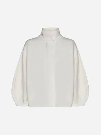 Max Mara Smirne Stand Collar Virgin Wool Cardigan In White