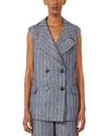 Max Mara Grey Stripes Notched Lapel Blazer In Multi
