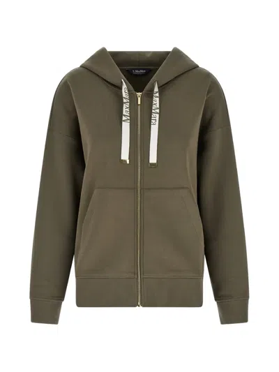 Max Mara Smmjour Front Zip Cotton Hoodie In Green