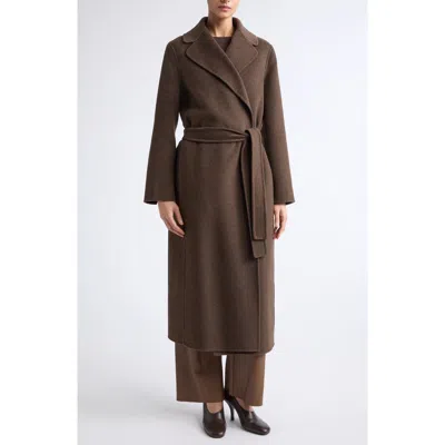 Max Mara Smmpace Long Wool Blend Belted Coat In Brown