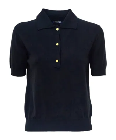 Max Mara 's  Smmpomposa Short-sleeved Knitted Polo Shirt In Blue