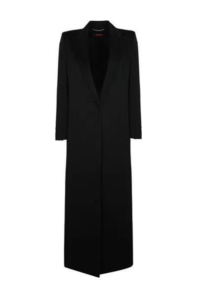 Max Mara Smocking Duster Coat In Envers Satin Ovidio In Nero