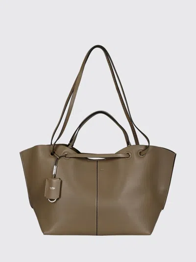 Max Mara Smooth Leather Shoulder Bag With Logo Charm In Grey