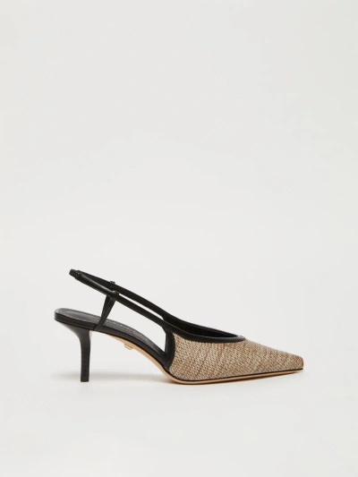 Max Mara Smooth Raffia-effect Fabric Slingbacks In Brown