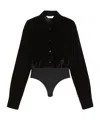 Max Mara Velvet Long Sleeve Bodysuit With Cuffed Sleeves In Black