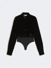 Max Mara Smooth Velvet Bodysuit Shirt In Black