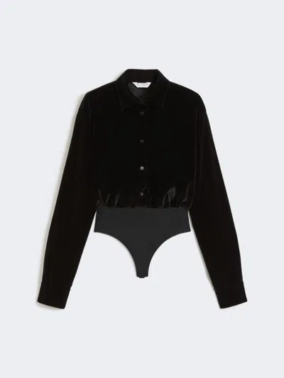 Max Mara Smooth Velvet Bodysuit Shirt In Black