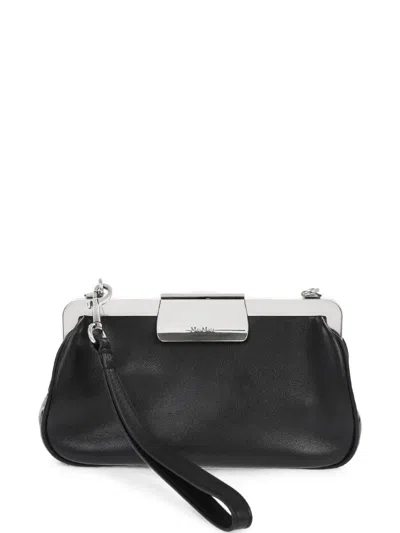 Max Mara Snap-closure Leather Clutch Bag In Black