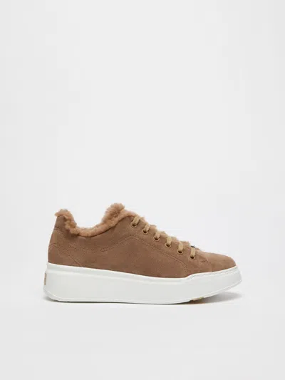 Max Mara Sneakers In Suede And Teddy Fabric In Camel