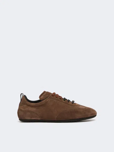 Max Mara Sneakers Plates En Croûte De Cuir In Brown