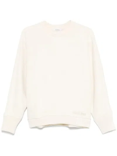 Max Mara Soft Cotton Blend Sweatshirt With Relaxed Fit In Neutrals