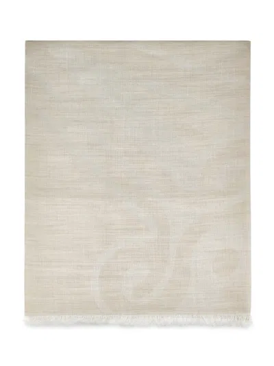 Max Mara Soft Fringe Scarf With Delicate Pattern In Gray