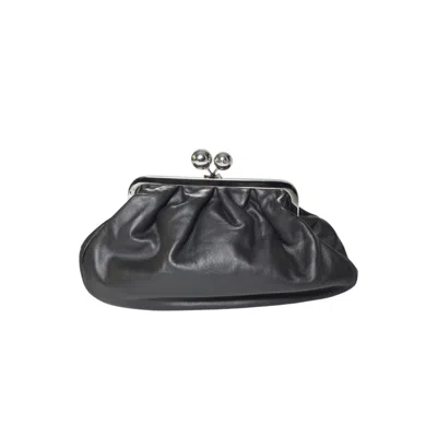 Max Mara Soft Gathered Leather Clutch With Detachable Chain Strap In Gray
