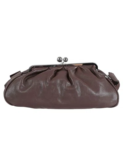 Max Mara Soft Gathered Leather Shoulder Bag With Structured Frame In Brown