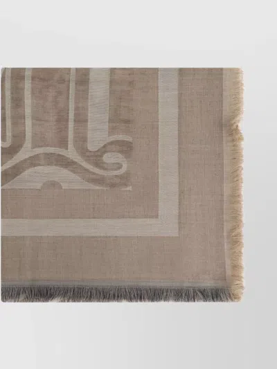 Max Mara Soft Lightweight Fringed Abstract Scarf In Brown