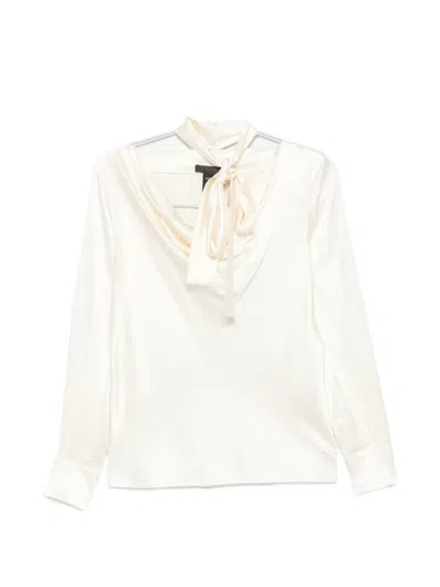 Max Mara Soft Silk Blouse With Scarf Neck And Buttoned Cuffs In Gold