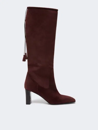 Max Mara Soft Suede Boots In Burgundy