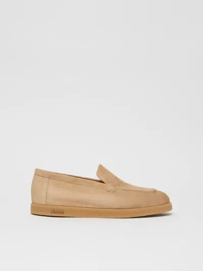 Max Mara Soft Suede Moccasins In Beige