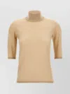 Max Mara Soft Texture 3/4 Sleeves Turtleneck Sweater In Neutrals