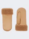 Max Mara Sand Faux Fur Lined Mittens In Brown