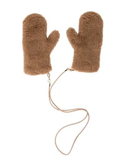 Pre-owned Max Mara Solid Camel Hair Winter Gloves W/tags In Brown