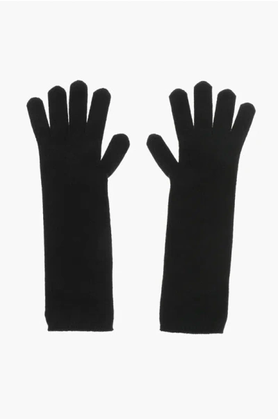 Max Mara Solid Color Cashmere Gloves In Black