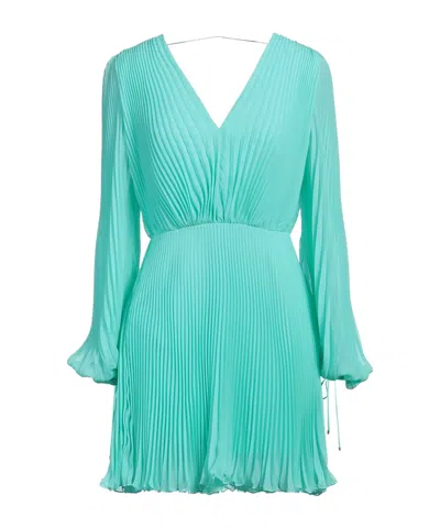 Max Mara Solid Color Comfortable Pleated Dress In Blue