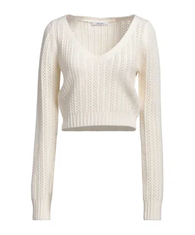 Max Mara Solid Color Cropped V-neck Knit Sweater In White