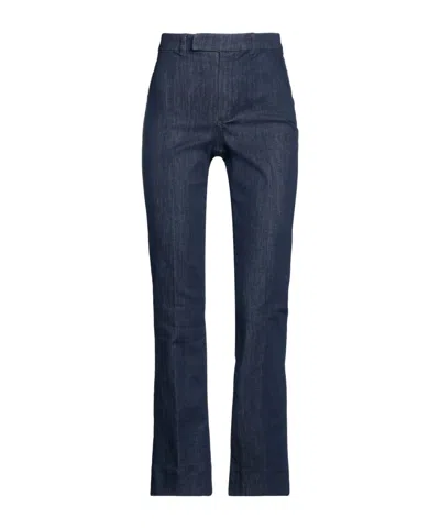 Max Mara Solid Color Denim Trousers In Blue