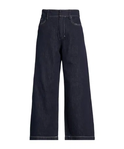 Max Mara Solid Color Denim Trousers In Blue