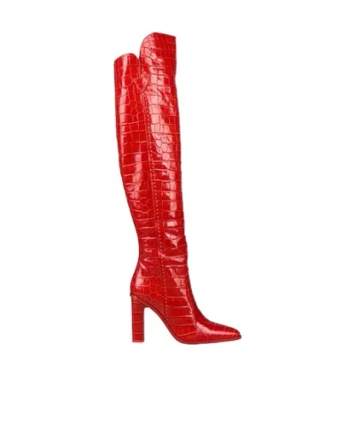 Max Mara Solid Color Leather Tall Boots In Red