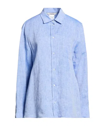 Max Mara Solid Color Linen Long Sleeve Shirt In Blue