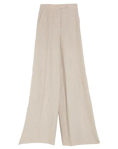 Max Mara Solid Color Linen Wide-leg Pants In Nude
