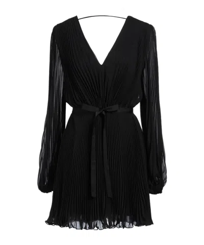 Max Mara Solid Color Long-sleeve Pleated Maxi Dress In Black